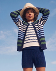 Unisex Wooly Saçörgülü Çizgili Triko Hırka